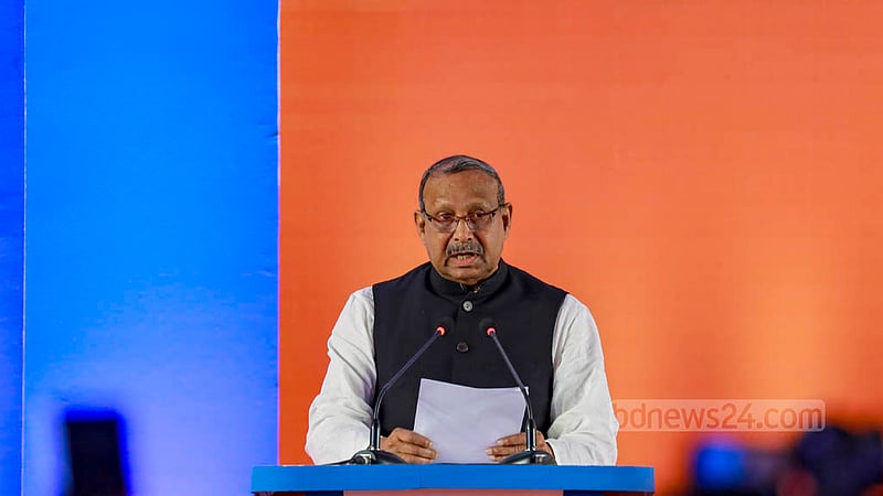 Science and Technology Minister Yeafesh Osman speaks at an event marking the installation of a reactor pressure vessel at the second unit of Rooppur Nuclear Power Plant in Pabna on Wednesday, Oct 19, 2022.