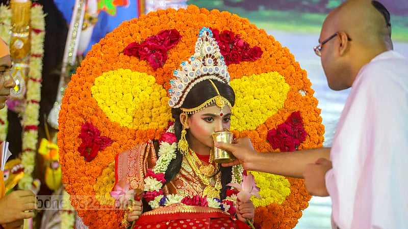 The Kumari Puja is held at the Ramkrishna Mission in Dhaka on Maha Ashtami, on Monday, Oct 3, 2022, as Hindu devotees take part in the religion's largest festival of the year.