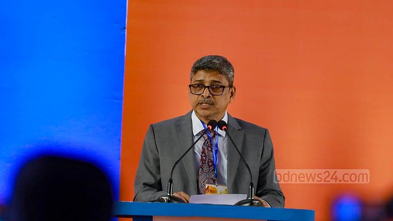 Science and Technology Secretary Ziaul Ahsan speaks at an event marking the installation of a reactor pressure vessel at the second unit of Rooppur Nuclear Power Plant in Pabna on Wednesday, Oct 19, 2022.