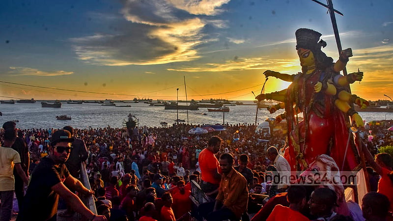Durga Puja, the biggest festival of the Hindus in Bangladesh, ends through the immersion of idols of the goddess on Bijoya Dashami on Wednesday, Oct 5, 2022.