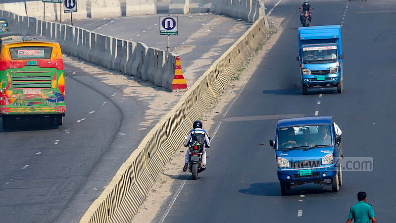 Motorcyclists are often seen riding on the wrong side of the Dhaka-Chattogram Highway.