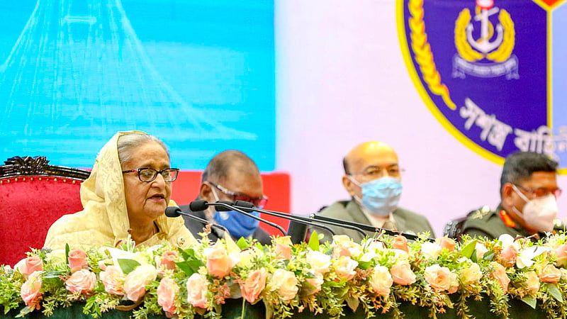 Prime Minister Sheikh Hasina speaks on the occasion of Armed Forces Day at Dhaka Cantonment's Army Multipurpose Complex on Monday, Nov 21, 2022.Photo: PMO
