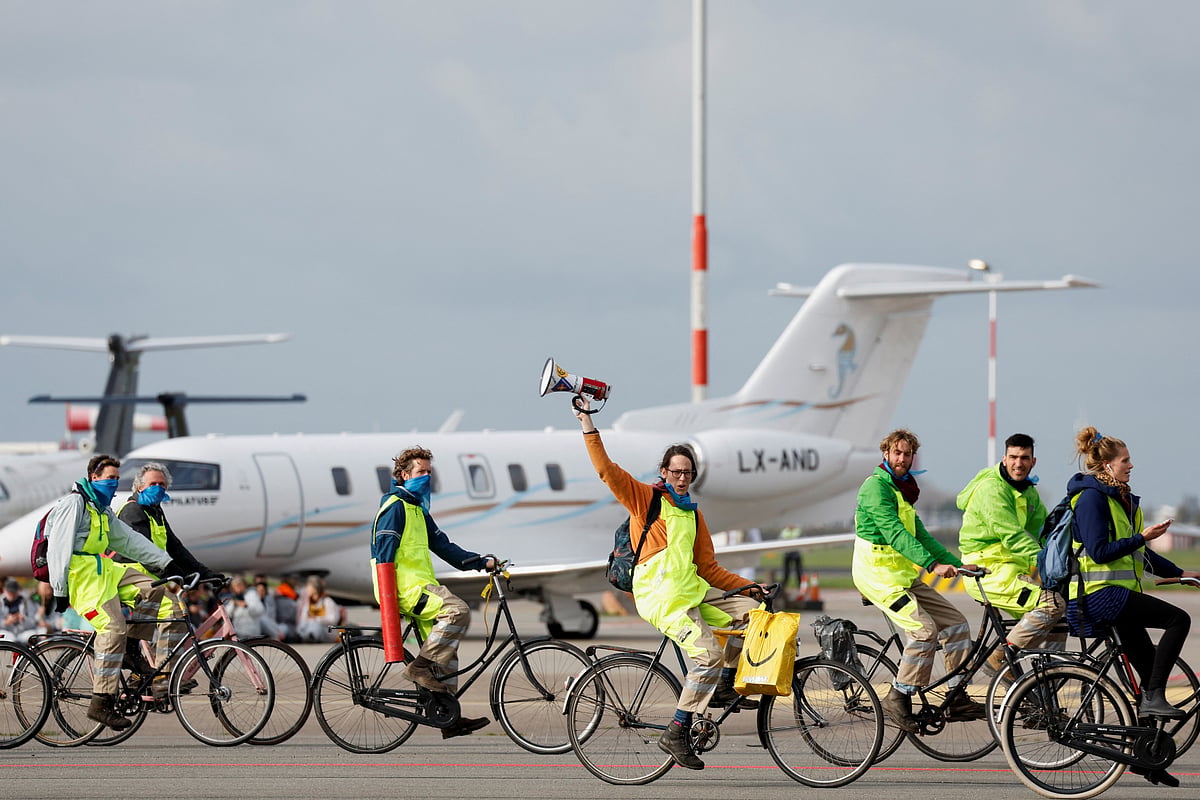 Climate activists block private jet take-offs at Schiphol Airport