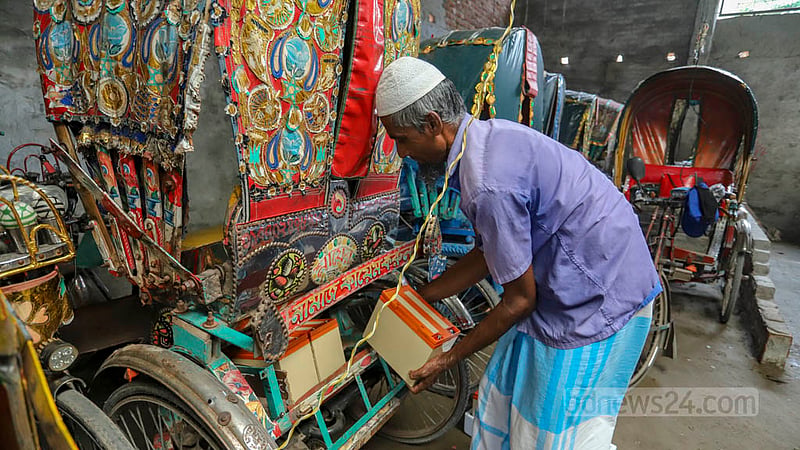 The charging process of these custom-made easybikes and battery-powered rickshaws is risky. Photo: Asif Mahmud Ove