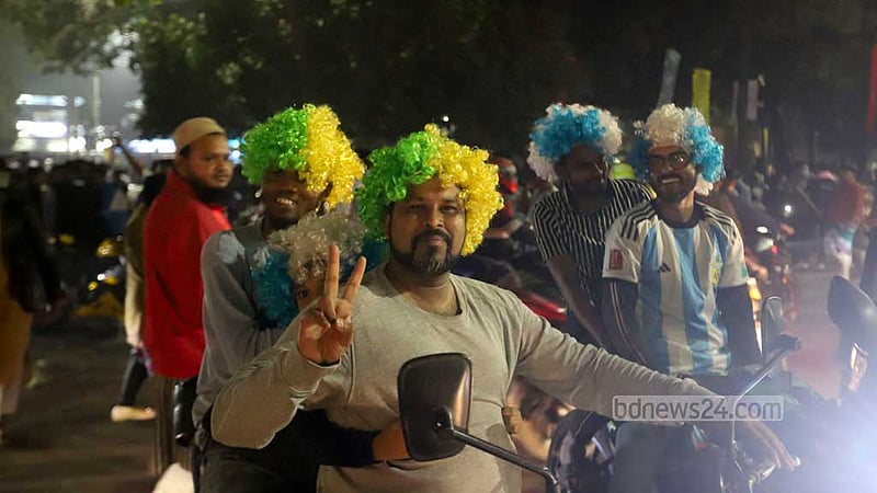Fans leave Haji Muhammad Mohsin Hall ground at Dhaka University as the authorities stop exhibiting Qatar World Cup matches on the big screen.