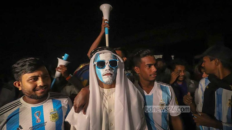Fans leave Haji Muhammad Mohsin Hall ground at Dhaka University as the authorities stop exhibiting Qatar World Cup matches on the big screen.