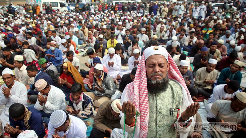 Thousands of people take part in the final prayers of the second phase of Biswa Ijtema in Tongi on Sunday, Jan 22, 2023.