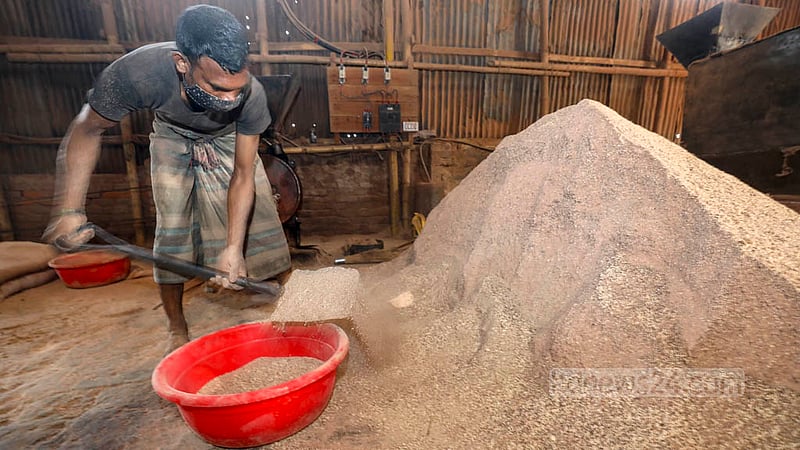 Coconut shell powder or coconut powder is produced at a factory in Dhaka. The powder is used as raw material for making mosquito coils. Photo: Asif Mahmud Ove