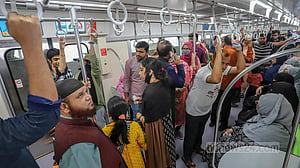 Crowded metro station on a holiday