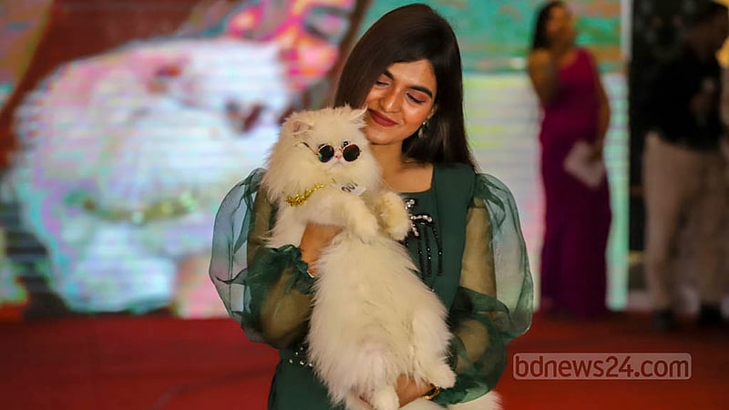 Cat lovers walk the ramp at the first Cat Ramp Show in Dhaka’s Jamuna Future Park on Friday, Feb 24, 2023. Photo: Asif Mahmud Ove