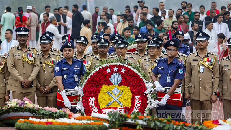 The Inspector General of Police pays tribute to the martyrs of the 1971 Liberation War on the 52nd anniversary of Bangladesh’s independence at the National Martyrs’ Memorial on Sunday, Mar 26, 2023.