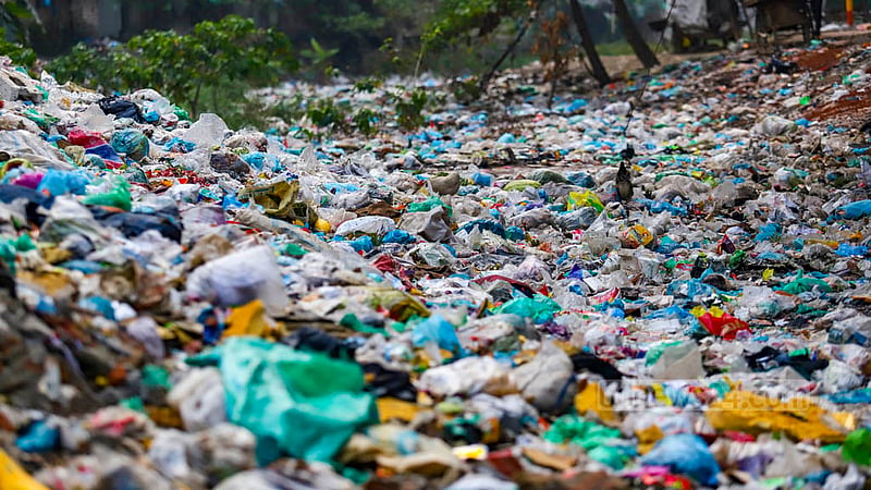 The amount of polythene waste is higher at the twin bridge end of the Shubhaddya canal in Dhaka’s South Keraniganj.  Photo: Mahmud Zaman Ovi