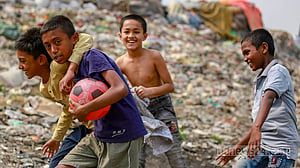 Heaps of waste used as playground