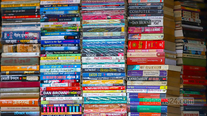 Textbooks are also available, along with novels, poetry books and children’s books in the old books’ section of the Nilkhet book market.  Photo: Mahmud Zaman Ovi