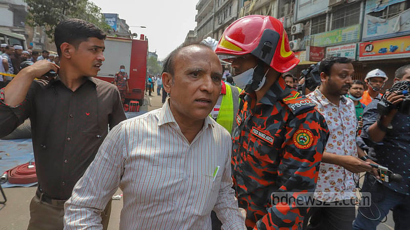 The brother of the missing manager of Bangladesh Sanitary, Mehedi Hasan Swapan, came to the scene on the third day of the rescue operation after the building explosion in Old Dhaka’s Siddiq Bazar. Photo: Asif Mahmud Ove