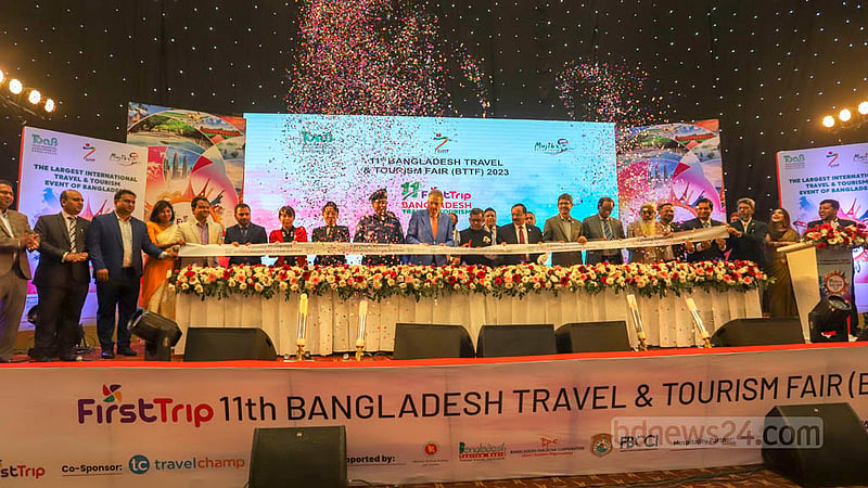 State Minister for Civil Aviation and Tourism Md Mahbub Ali inaugurates the three-day-long Bangladesh Travel and Tourism Fair at the Bangabandhu International Conference Centre in Dhaka on Thursday, Mar 2, 2023. Photo: Asif Mahmud Ove