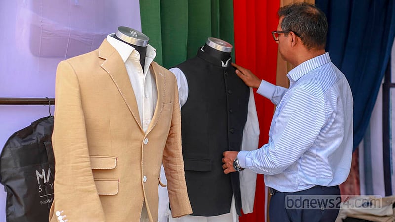 Blazers, kotis and curtains made from jute are available at the Jute Product Fair organised by the textiles and jute ministry in the Shilpakala Academy. Photo: Tawhiduzzaman Tapu