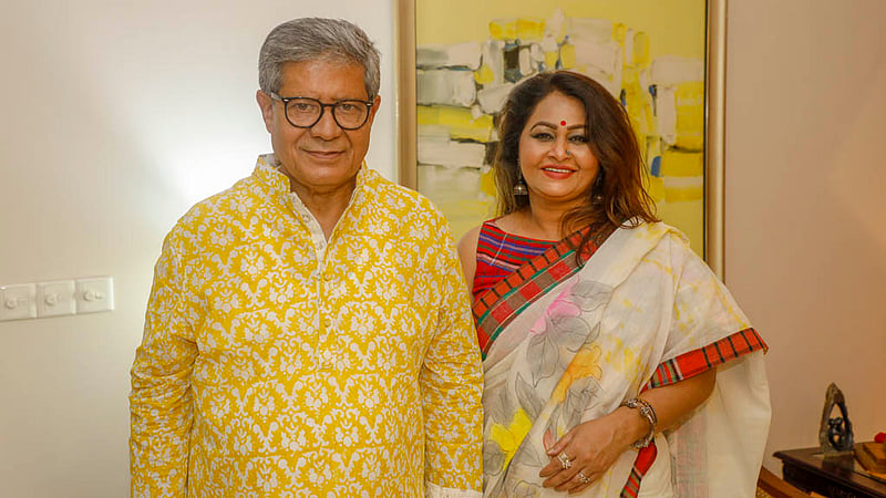 Sampriti Bangladesh Convenor and actor Pijush Bandyopadhyay and his wife and actress Jayshree Kor attend a Bengali New Year event organised by bdnews24.com.