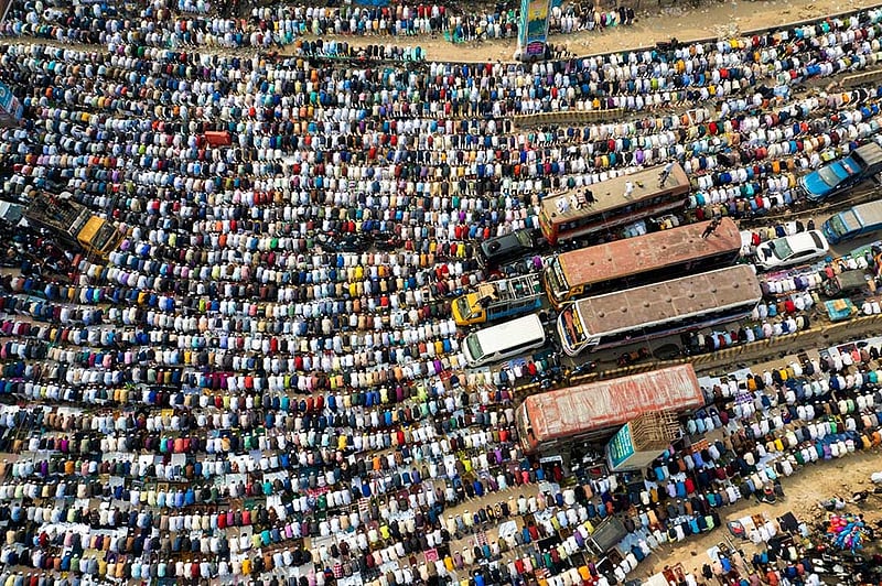 Jan 13: Biswa Ijtema was held after a two-year break over the coronavirus pandemic. Muslims gather on the streets for Jumma prayers because of a lack of space on the main congregation ground. 
