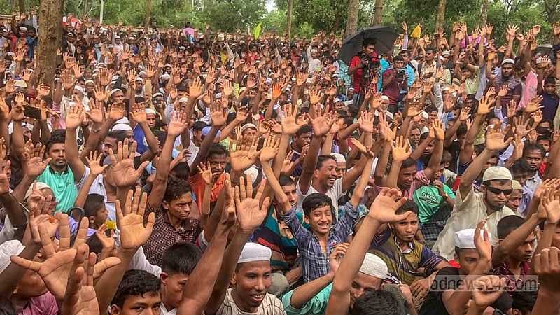 Jun 8: Rohingya refugees rally in the camps of Cox’s Bazar demanding safe and dignified return to Myanmar. 