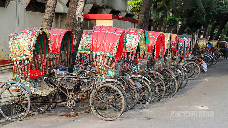 Illegally kept rickshaw-vans occupy parts of most of the streets in Dhaka’s Tejgaon industrial area. Photo: Asif Mahmud Ove