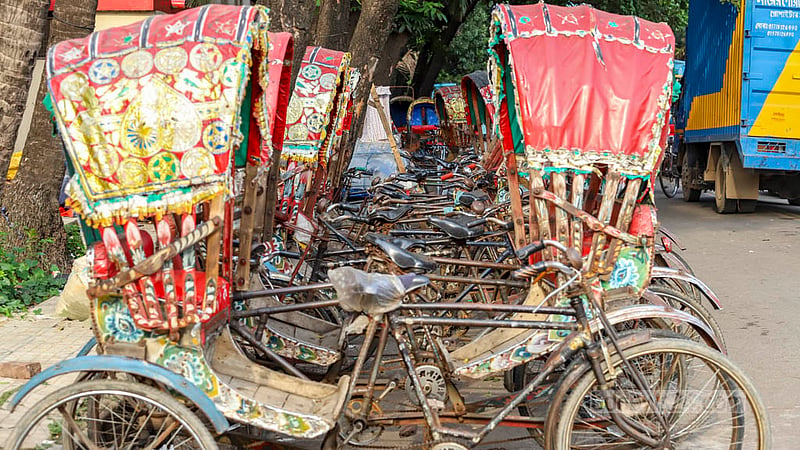 Illegally kept rickshaw-vans occupy parts of most of the streets in Dhaka’s Tejgaon industrial area. Photo: Asif Mahmud Ove