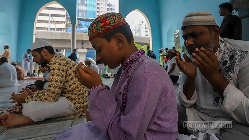 Muslims take part in Eid prayers at Baitul Mukarram National Mosque on Thursday, Jun 29, 2023, ending the service with hopes for peace and prosperity. Photo: Asif Mahmud Ove