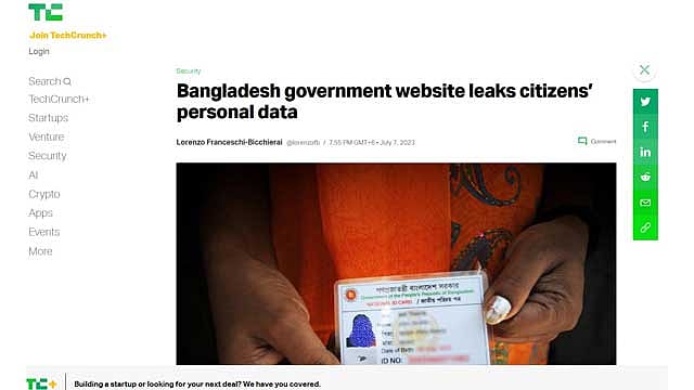 Government site leaks personal information of ‘millions’ of Bangladeshis: report