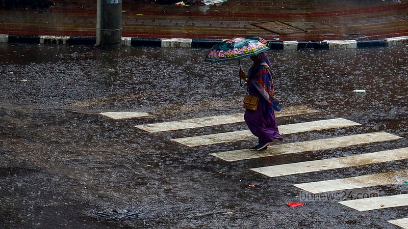 A woman holding an umbrella is spotted during rain in Dhaka’s Tejgaon on Thursday, Aug 10, 2023. Photo: Mahmud Zaman Ovi