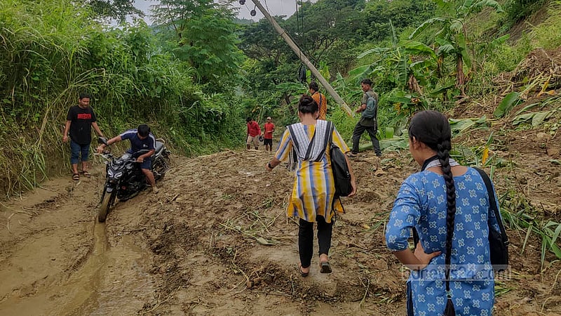 Aug 13: Floods snap road connection to hilly Bandarban.