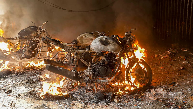Several motorcycles were torched at Nightingale intersection during police-BNP clash on Saturday, Oct 28, 2023