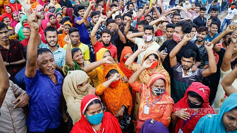 Oct 31: Workers of readymade garment factories demonstrate in Gazipur for a pay rise. 