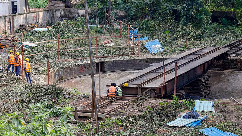 Repair work on Kamalapur Railway Station’s turntable is ongoing. Photo: Mahmud Zaman Ovi