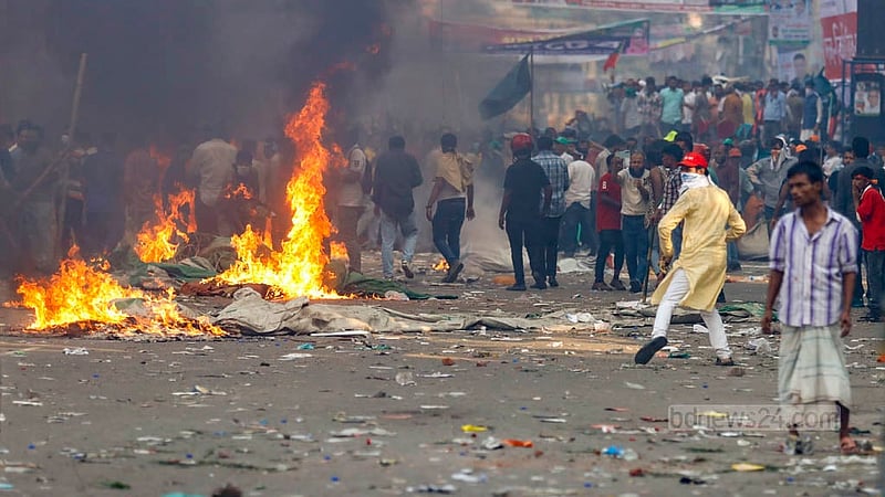 Oct 28: The street from Kakrail to Shantinagar looks like a battleground during clashes between BNP activists and police. 