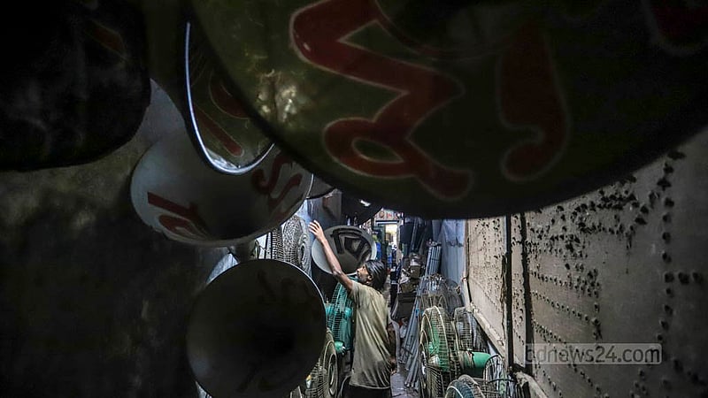 A shop in Dhaka’s Shakharibazar rents out loudspeakers. However, the owner felt no need to bolster his stock due to a lack of demand ahead of the general election.