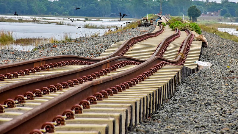 Aug 13: The under-construction Chattogram-Cox’s Bazar railway is damaged by floods. 