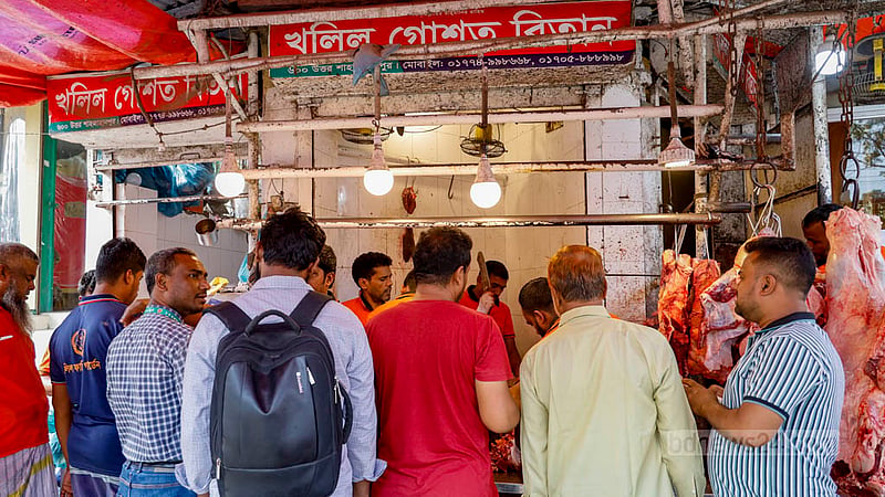 Customers throng Khalil Gosto Bitan to buy beef at north Shahjahanpur.