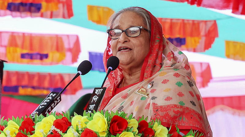 Prime Minister Sheikh Hasina delivers a speech at an electoral campaign event at Sheikh Lutfar Rahman Adarsha Government College grounds in Gopalganj’s Kotalipara.