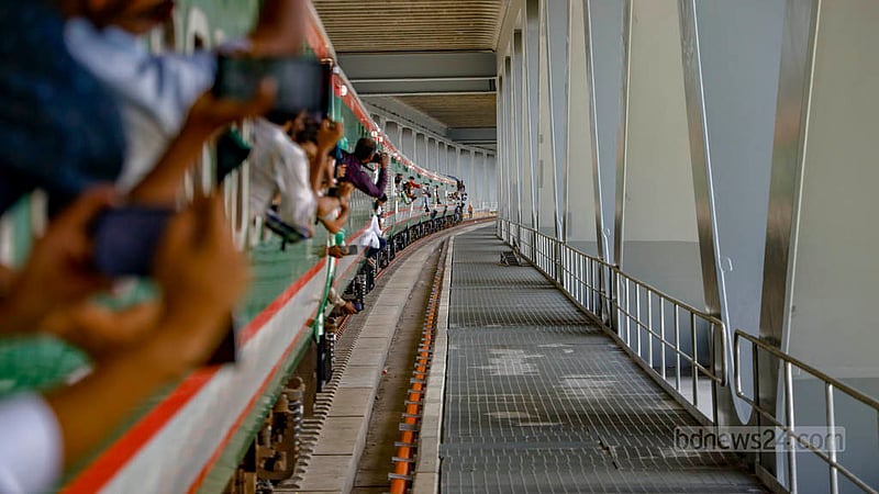Sept 7: A train crosses the Padma Bridge for the first time in a trial run. 