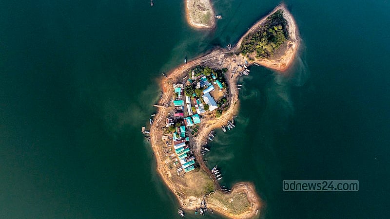 A bird’s eye view of the Kattuli Marsh Bazar area of Rangamati’s Kaptai Lake.