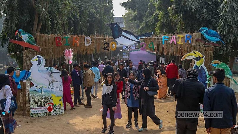 Visitors packed the Zahir Raihan Auditorium at Jahangirnagar University for a fair aimed at raising awareness about bird conservation on Friday, Jan 19, 2024.