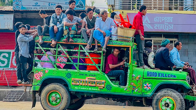 Chander Gari vehicles are popular forms of transport on the rising and falling roads of the hill tracts and are used to travel to remote areas. These vehicles are regularly repaired and repainted to appear new.