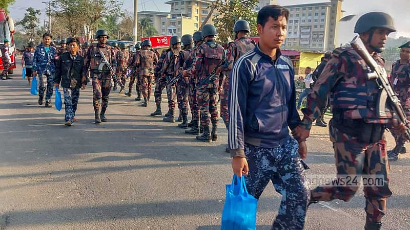 Myanmar's BGP members were brought to the Inani jetty in Cox's Bazar on Thursday morning for repatriation.