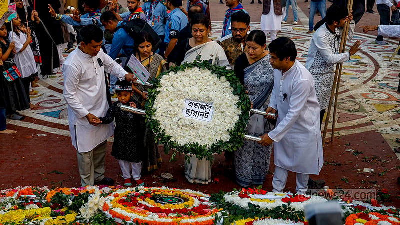 Chhayanaut, a preeminent cultural organisation, honours the fallen heroes of the Language Movement at the Central Shaheed Minar on Martyrs Day, Feb 21, 2024.