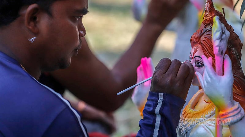 Artisans give a makeover to idols of Saraswati, the Hindu goddess of wisdom and learning, at Dhaka University’s Jagannath Hall. They also sell the idols to outsiders.