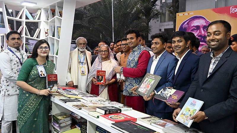 Prime Minister Sheikh Hasina tours stalls at the Amar Ekushey Book Fair on the Bangla Academy premises on Thursday, Feb 1, 2024.