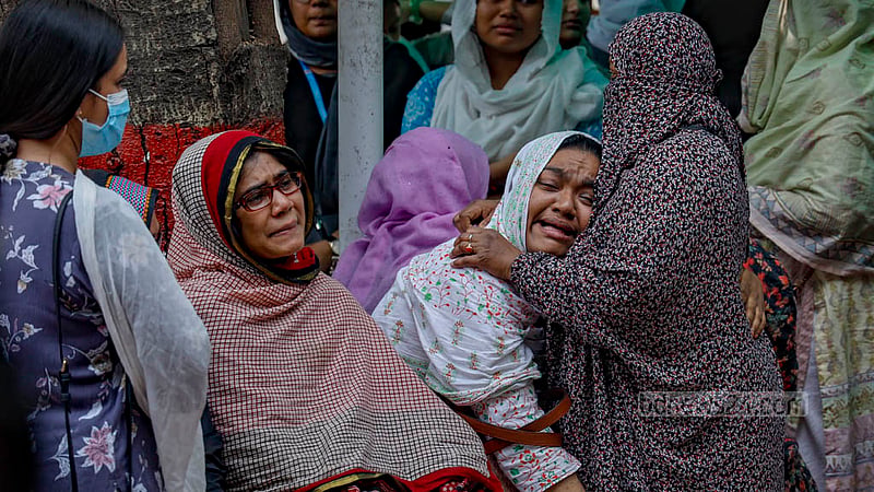 Sadness grips Viqarunnisa Noon School and College after the deaths of teacher Lutfun Nahar Karim Lucky and her daughter Jannatin Tajri Nikita, a former student of the institution, in a fire at a restaurant building on Bailey Road.