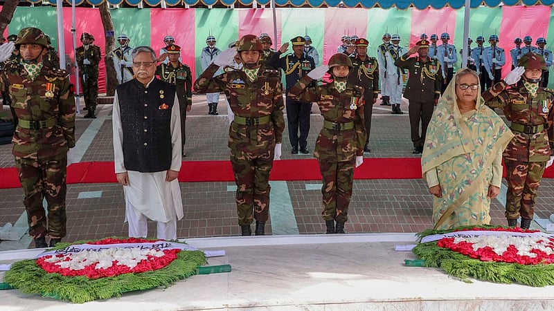 President Mohammed Shahabuddin and Prime Minister Sheikh Hasina pay their respects to the Father of the Nation Bangabandhu Sheikh Mujibur Rahman in Gopalganj’s Tungipara on the occasion of his 104th birthday and Children’s Day on Sunday, Mar 17, 2024.