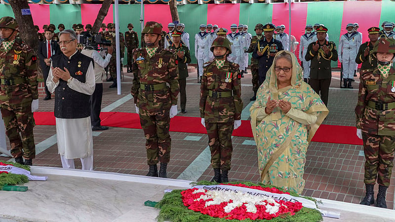 President Mohammed Shahabuddin and Prime Minister Sheikh Hasina take part in a prayer service after paying their respects to the Father of the Nation Bangabandhu Sheikh Mujibur Rahman in Gopalganj’s Tungipara on the occasion of his 104th birthday and Children’s Day on Sunday, Mar 17, 2024.