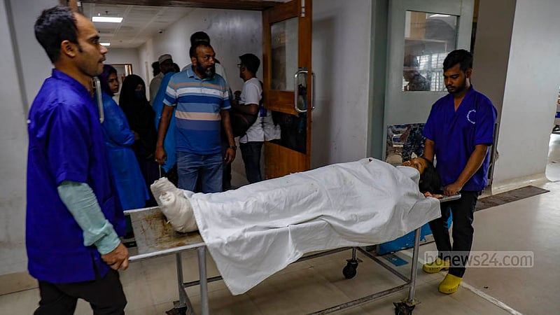 Sadiya Khatun suffered burns primarily on her legs due to a gas cylinder explosion in Gazipur's Kaliakair. With 5 percent of her body affected, she is currently receiving treatment in the post-operative care room where her wounds are being dressed.